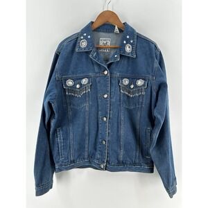 VTG 80's Denim Button Up Andrew's Blues Jean Jacket Embellishments Size S‎ CC15